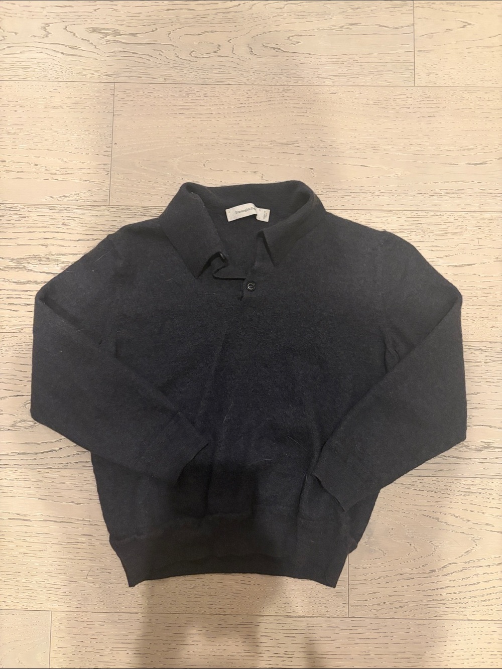 Ermenegildo Zegna Navy V-Neck Polo Collar Sweater